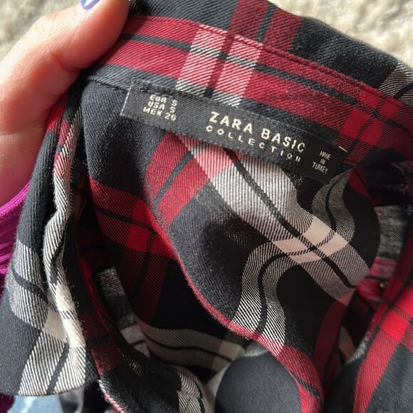Zara Plaid Button Down With Pearls - Picture 3 of 4